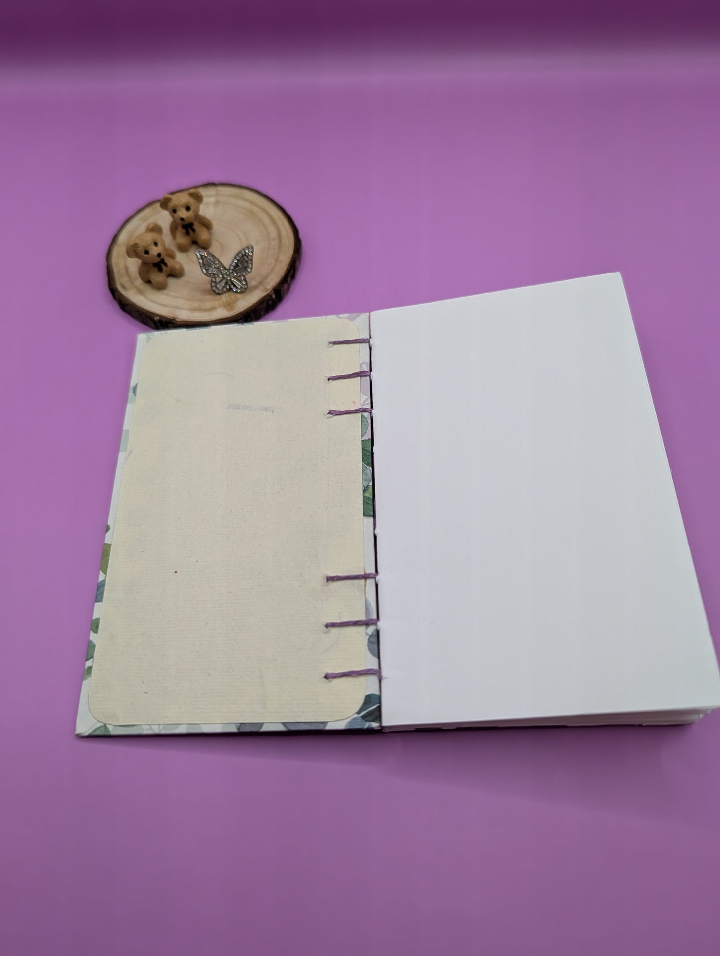Green and Purple Leaves Print - Mini Sketchbook - French Stitch