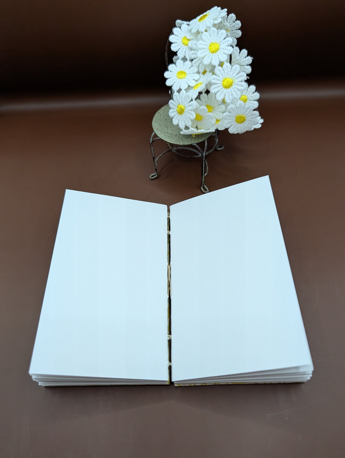 Daisies on Yellow Background with Gold Accented Print - Mini Sketchbook - French Stitch