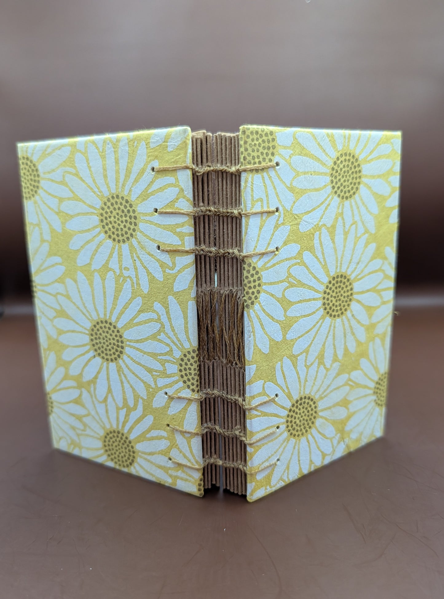 Daisies on Yellow Background with Gold Accented Print - Mini Sketchbook - French Stitch