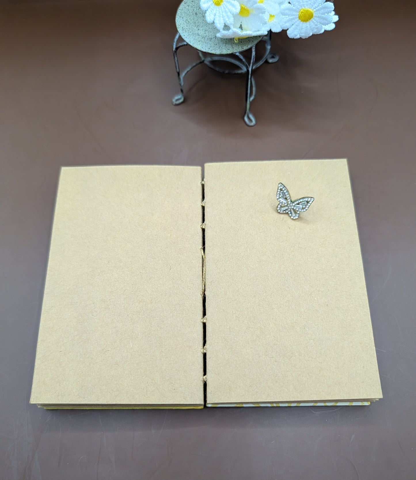 Daisies on Yellow Background with Gold Accented Print - Mini Sketchbook - French Stitch