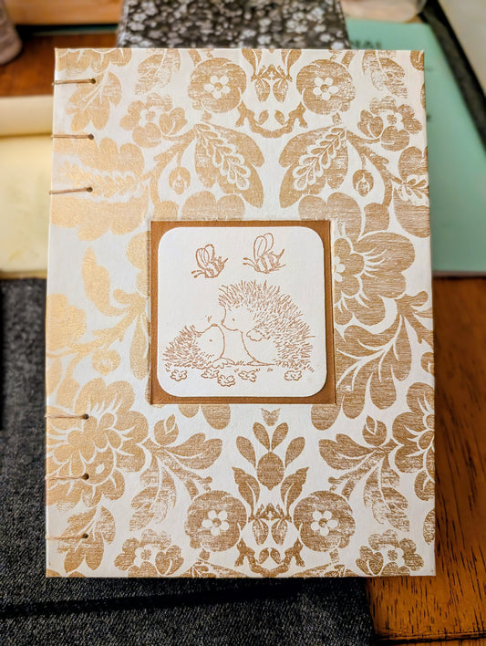 Gold Distressed Flowers Pattern - Coptic Binding Sketch Book