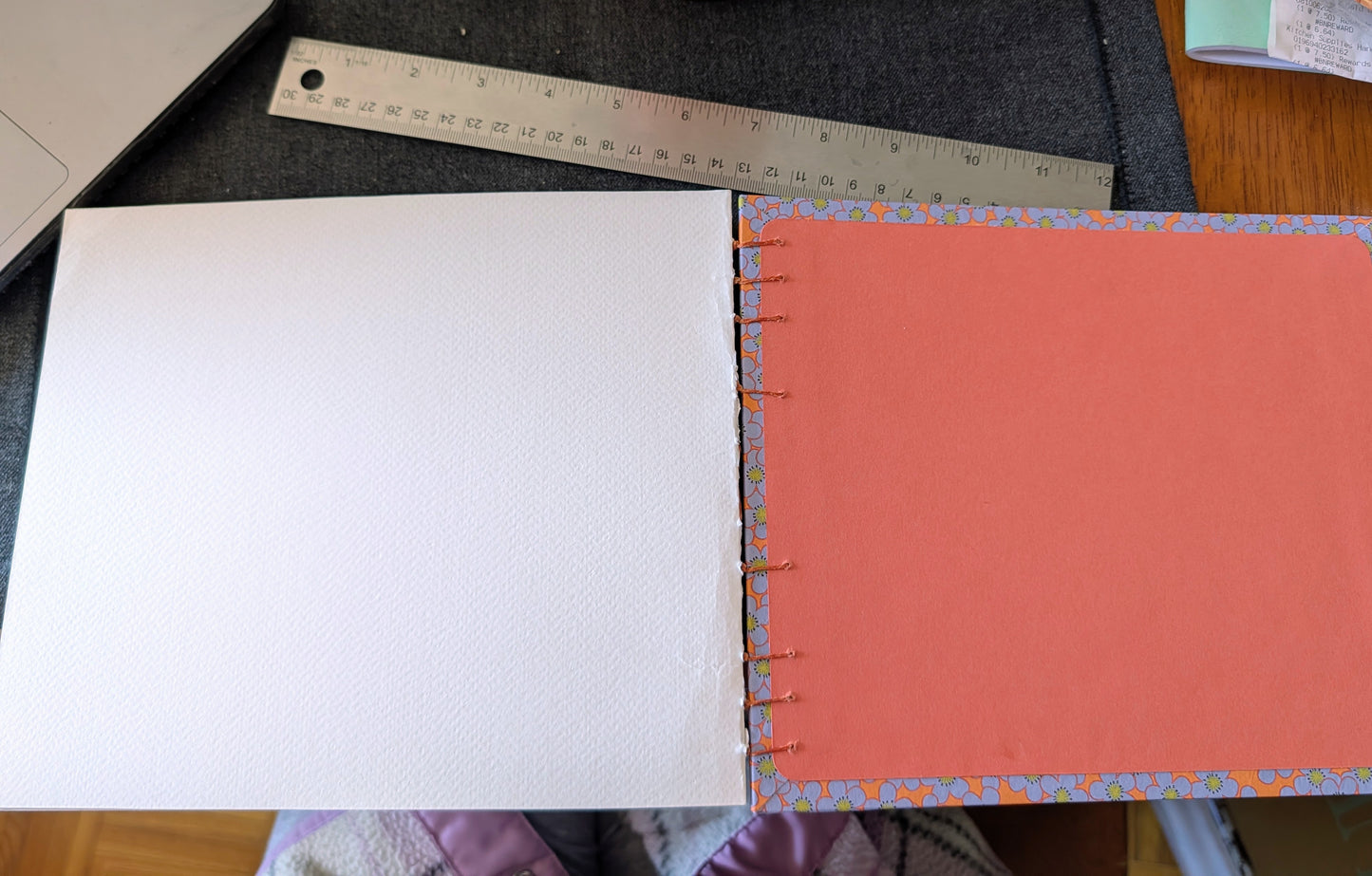 Periwinkle blossoms on orange background - Gold Fish pattern - Coptic Binding Sketch Book
