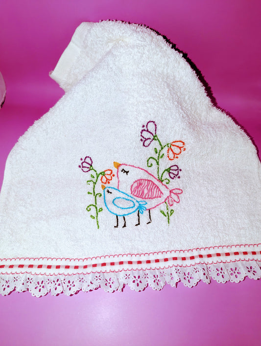 Hand Towels - Bird Love Pattern