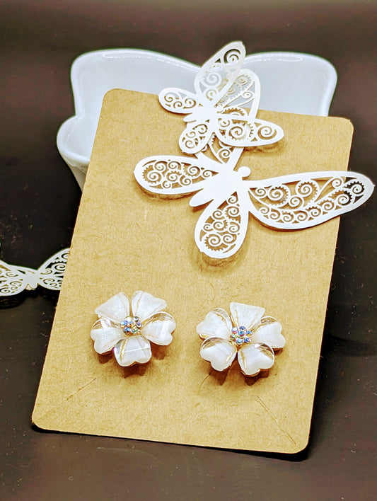 Ivory Flowers with Accents and Sparkles Earrings