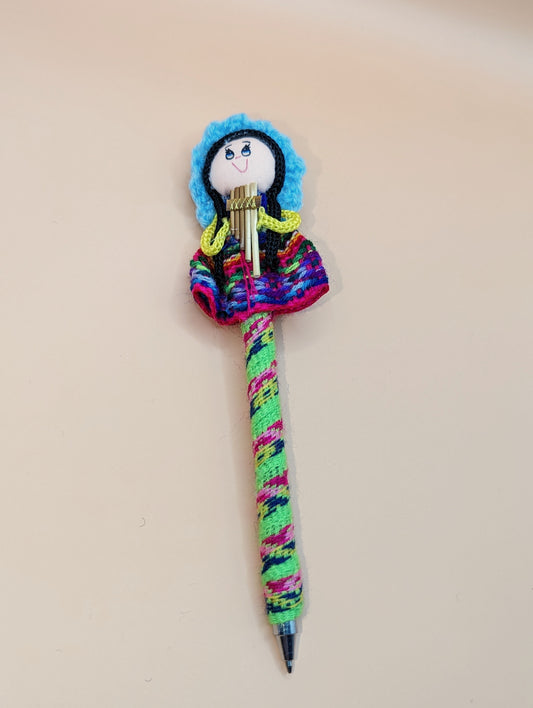 Doll Pen - Holding a Quena - Made in Peru